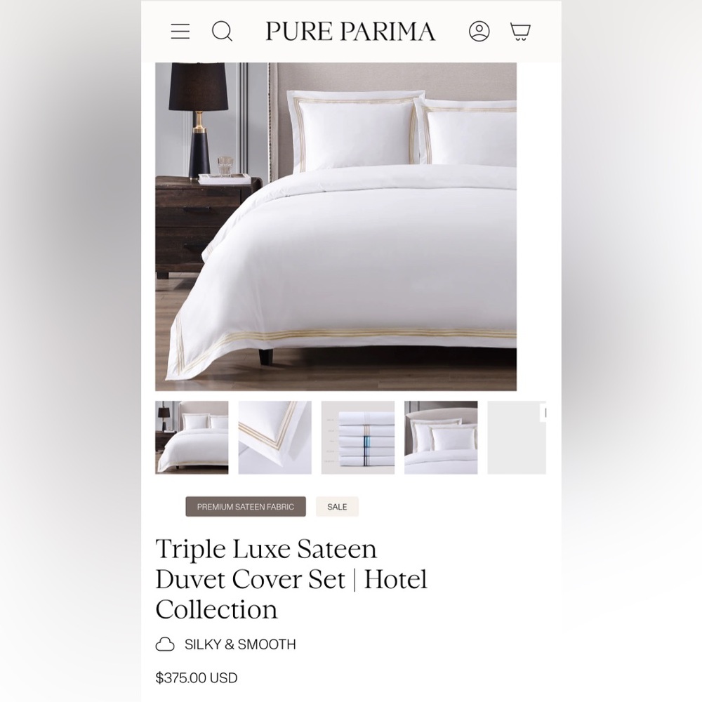 Pure Parima triple Luxe Sateen Duvet Cover Set | Hotel Collection
SILKY & SMOOTH